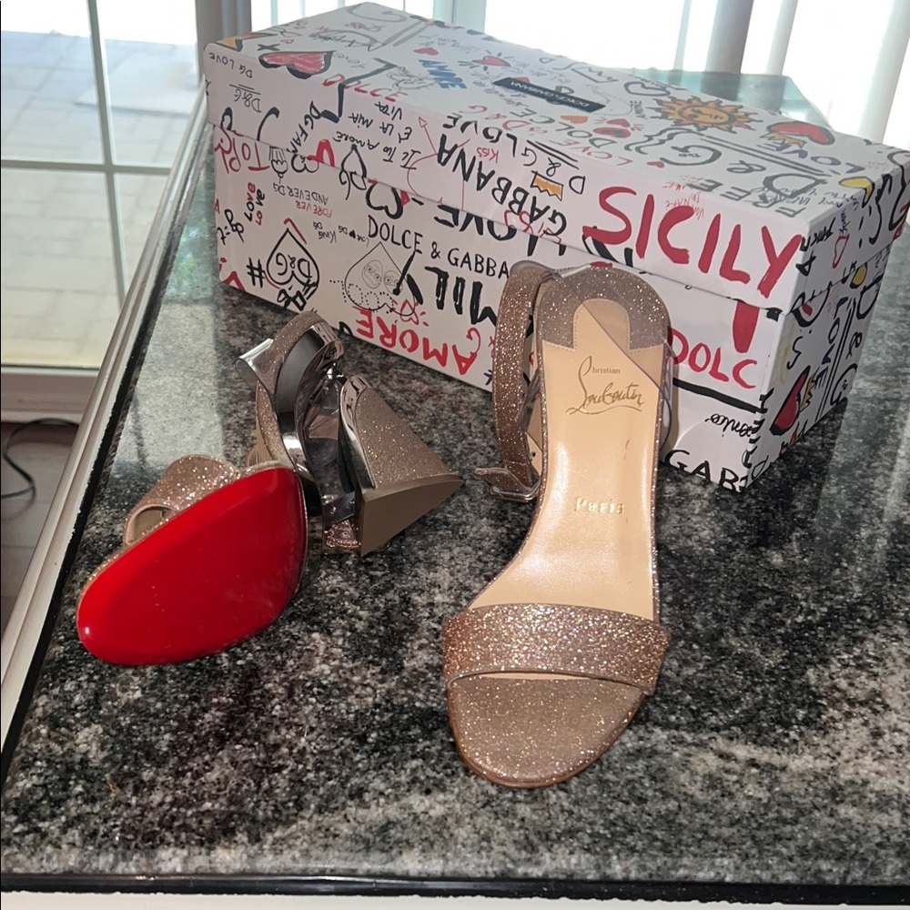 Christian Louboutin Sparkling Heels - Gold and Red